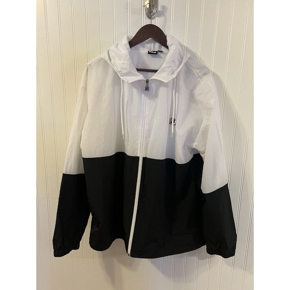 FILA Black And White Windbreaker Mesh Lined Mens L All Season Lightweight